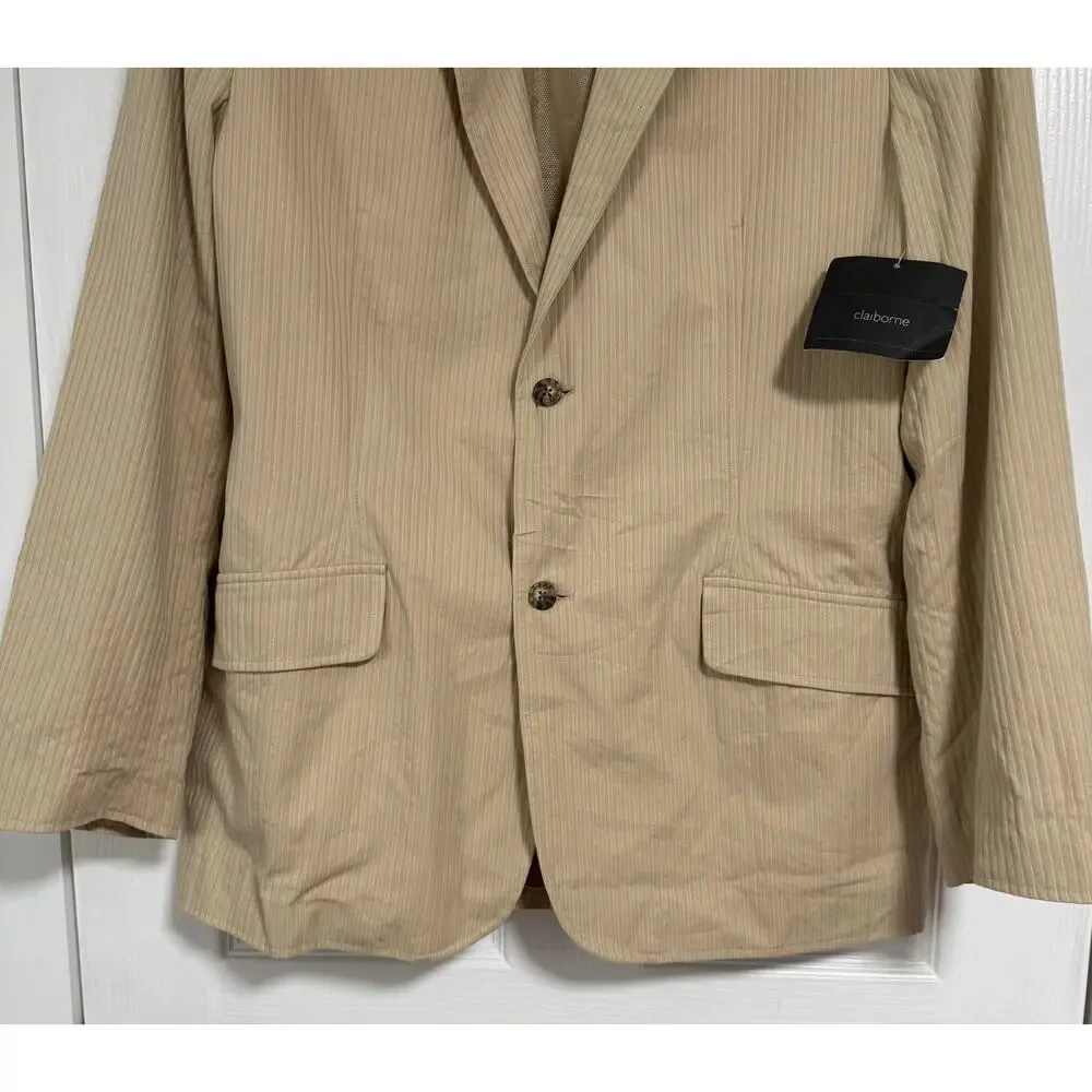 Claiborne Men's Tan Beige Cotton Two Buttons Sportscoat Blazer Jacket Size 44R